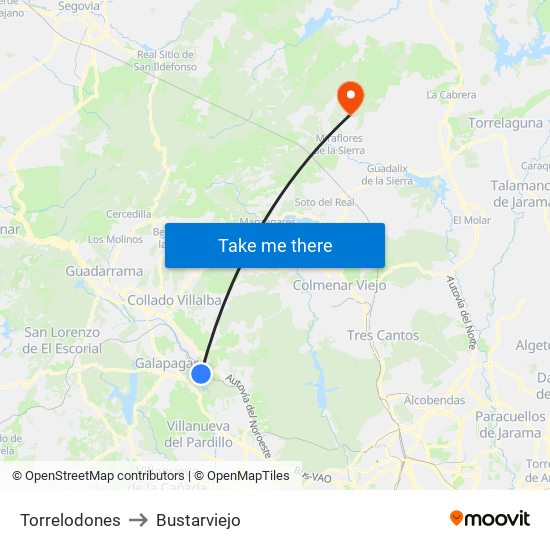 Torrelodones to Bustarviejo map