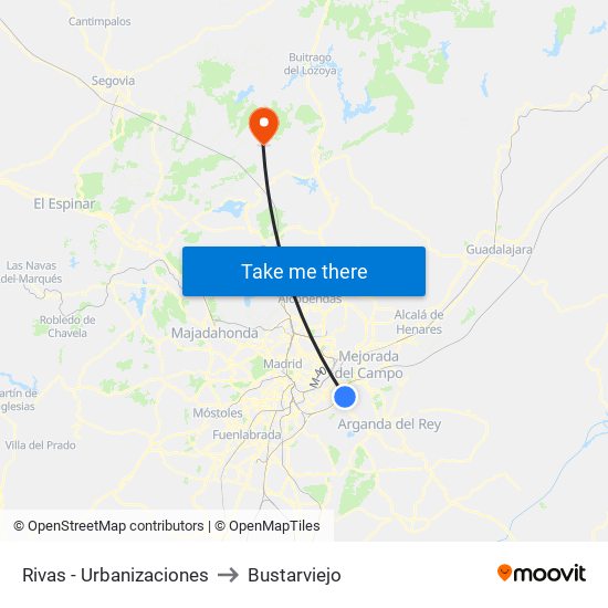 Rivas - Urbanizaciones to Bustarviejo map