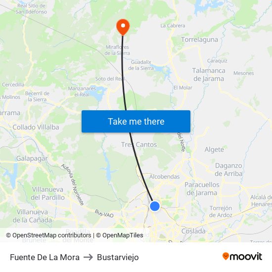 Fuente De La Mora to Bustarviejo map