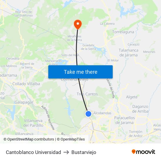 Cantoblanco Universidad to Bustarviejo map