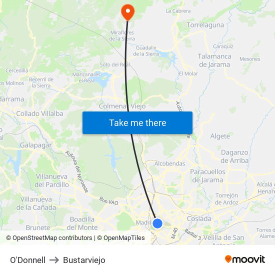 O'Donnell to Bustarviejo map