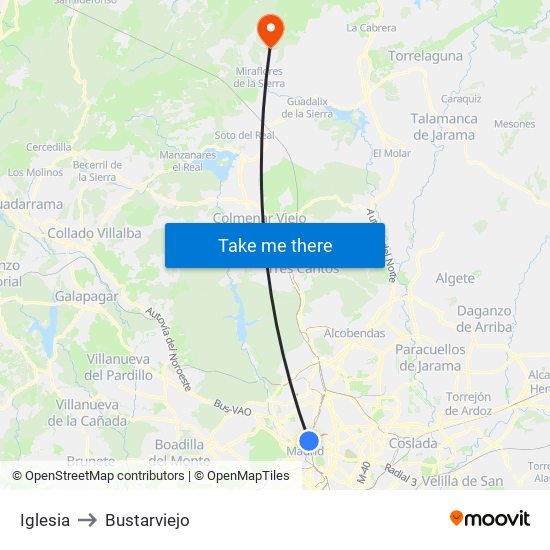 Iglesia to Bustarviejo map