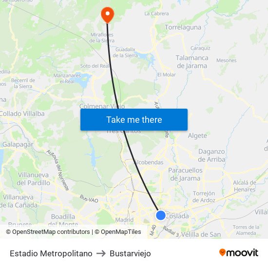 Estadio Metropolitano to Bustarviejo map