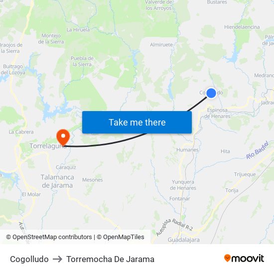 Cogolludo to Torremocha De Jarama map
