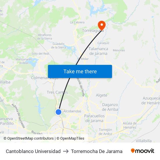Cantoblanco Universidad to Torremocha De Jarama map