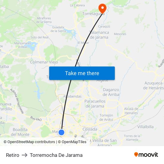 Retiro to Torremocha De Jarama map