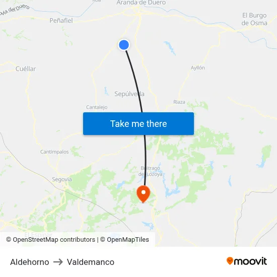 Aldehorno to Valdemanco map
