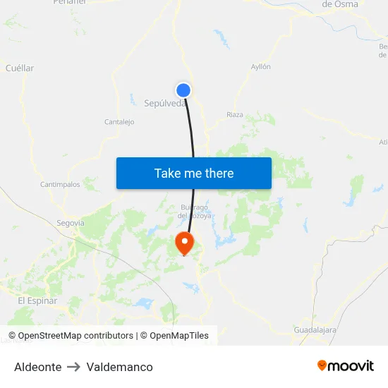 Aldeonte to Valdemanco map