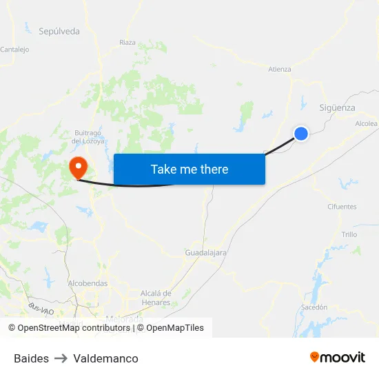 Baides to Valdemanco map