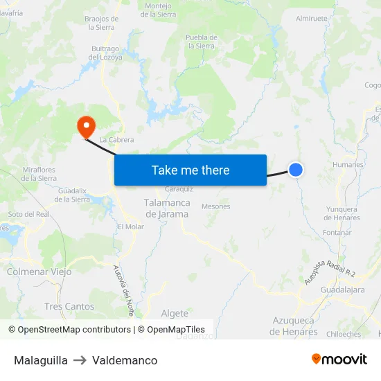 Malaguilla to Valdemanco map