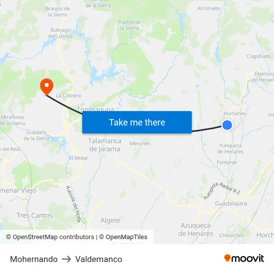 Mohernando to Valdemanco map
