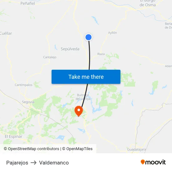 Pajarejos to Valdemanco map