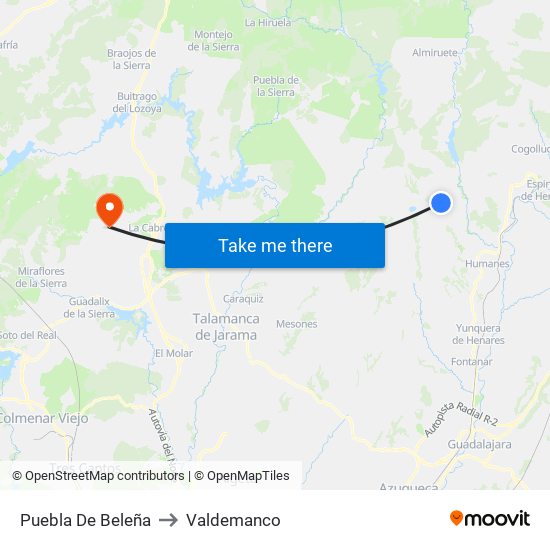 Puebla De Beleña to Valdemanco map