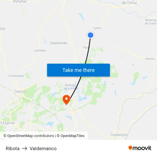 Ribota to Valdemanco map