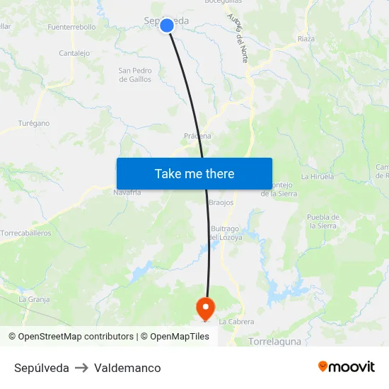 Sepúlveda to Valdemanco map