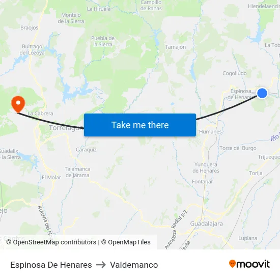 Espinosa De Henares to Valdemanco map