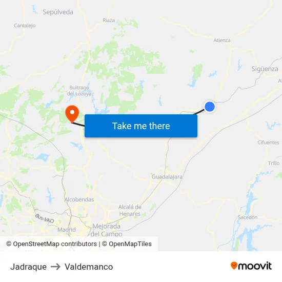 Jadraque to Valdemanco map