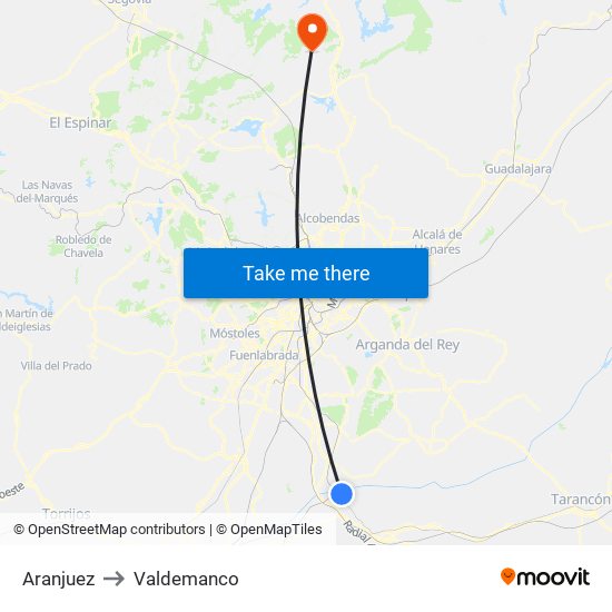 Aranjuez to Valdemanco map