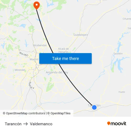 Tarancón to Valdemanco map
