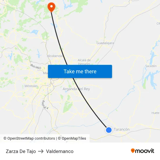 Zarza De Tajo to Valdemanco map