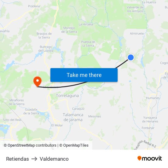 Retiendas to Valdemanco map