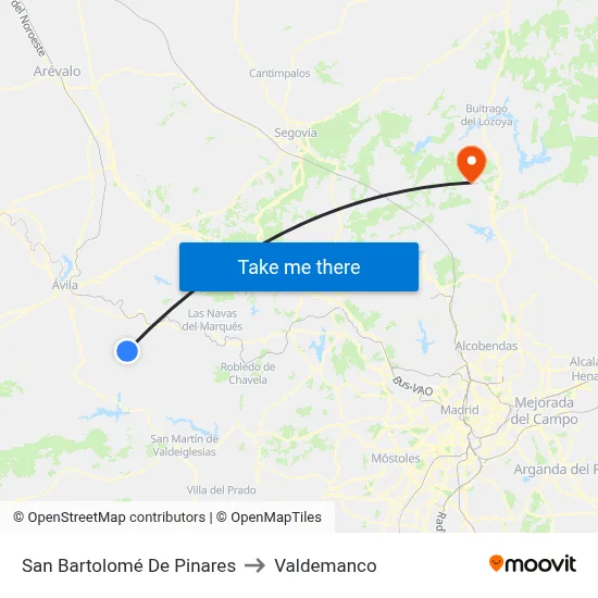 San Bartolomé De Pinares to Valdemanco map