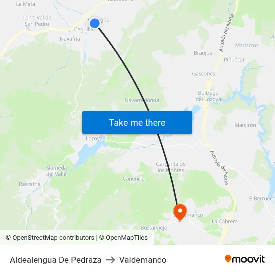 Aldealengua De Pedraza to Valdemanco map