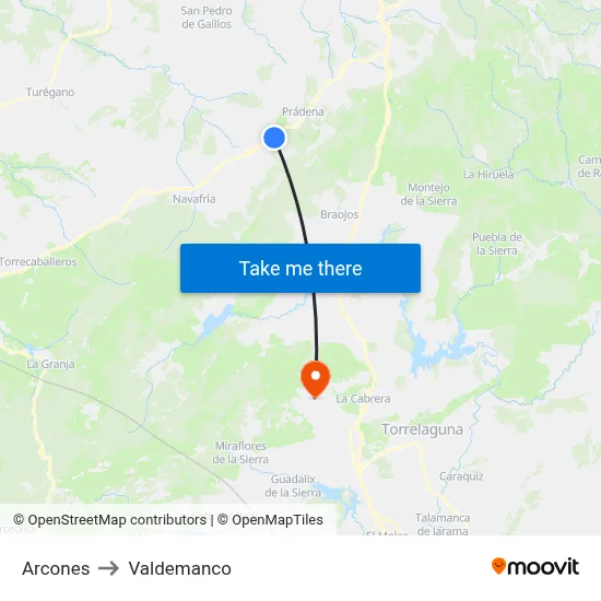 Arcones to Valdemanco map