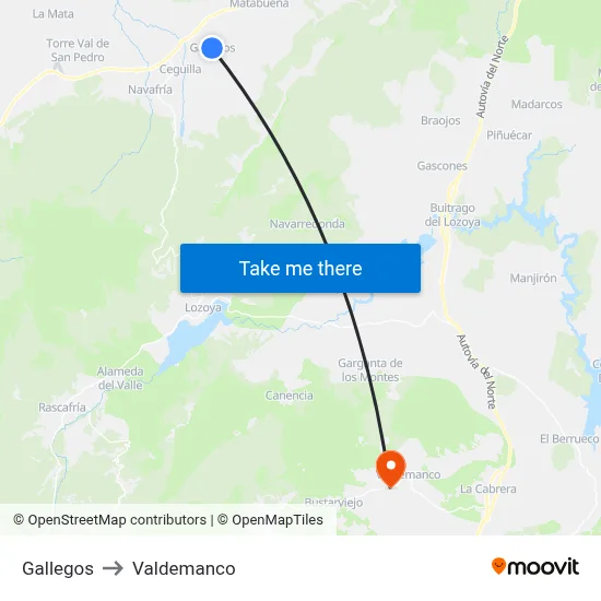 Gallegos to Valdemanco map