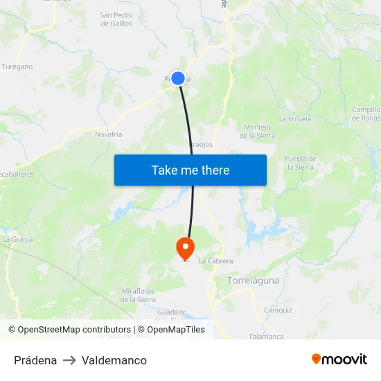 Prádena to Valdemanco map
