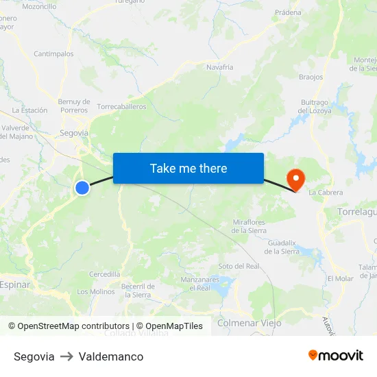 Segovia to Valdemanco map