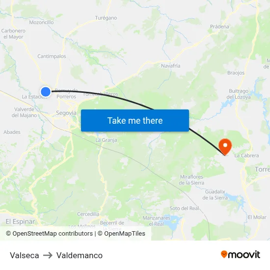 Valseca to Valdemanco map
