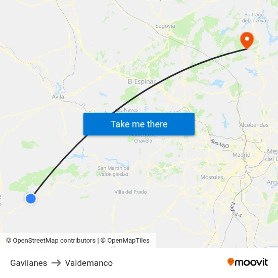 Gavilanes to Valdemanco map