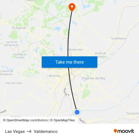 Las Vegas to Valdemanco map