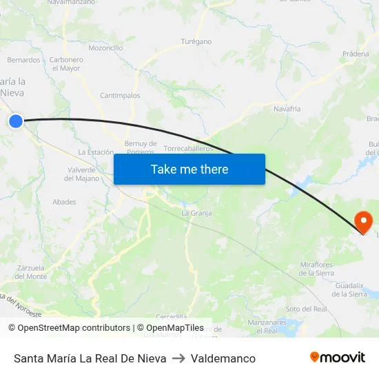 Santa María La Real De Nieva to Valdemanco map
