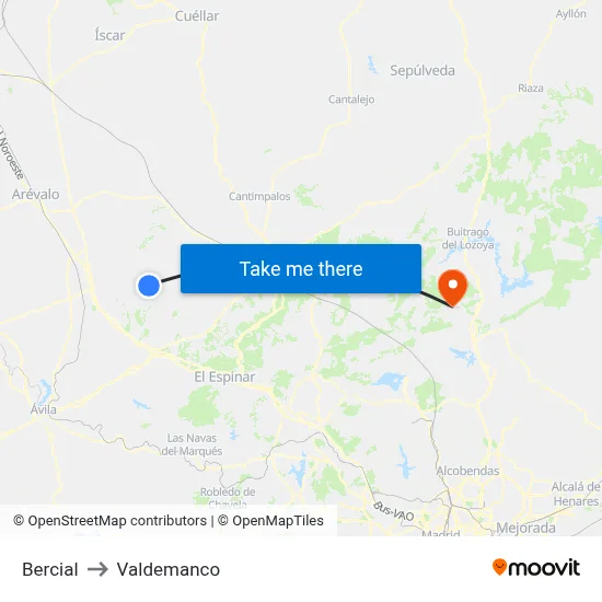 Bercial to Valdemanco map