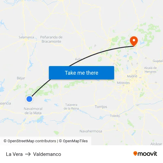 La Vera to Valdemanco map