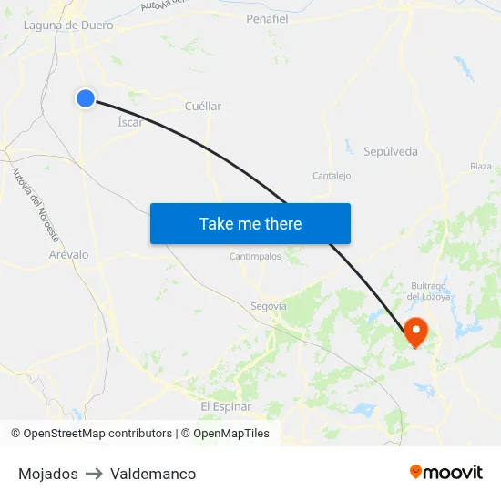Mojados to Valdemanco map