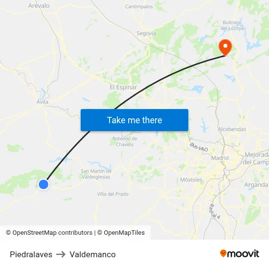 Piedralaves to Valdemanco map