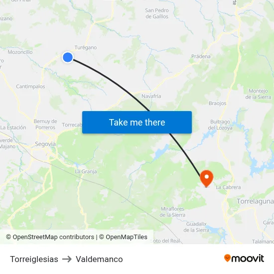 Torreiglesias to Valdemanco map