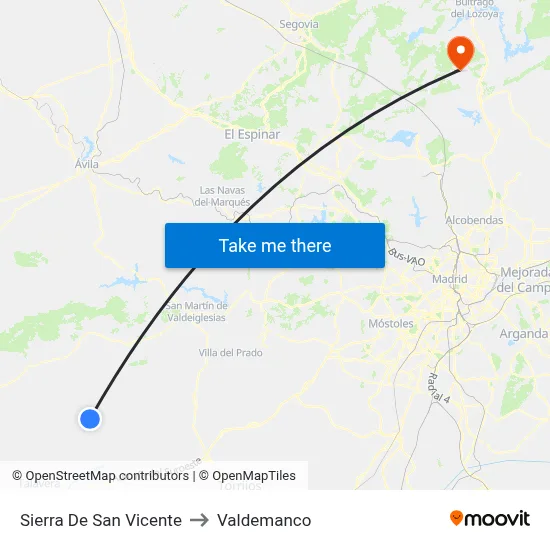 Sierra De San Vicente to Valdemanco map
