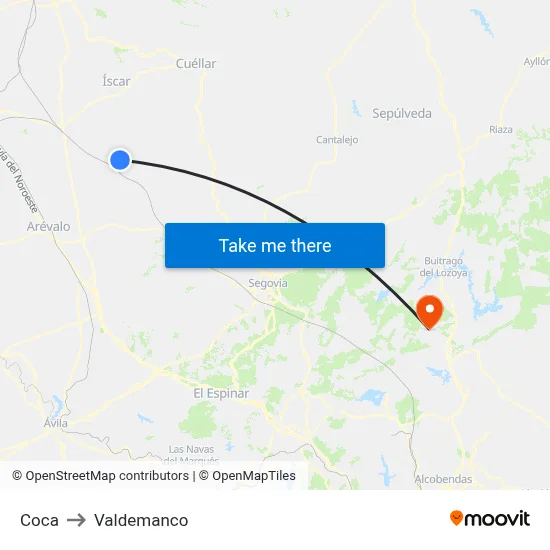 Coca to Valdemanco map