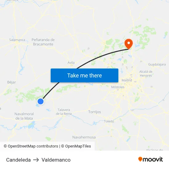 Candeleda to Valdemanco map