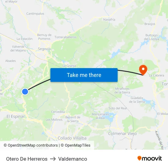 Otero De Herreros to Valdemanco map