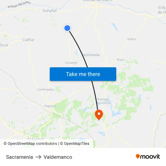 Sacramenia to Valdemanco map