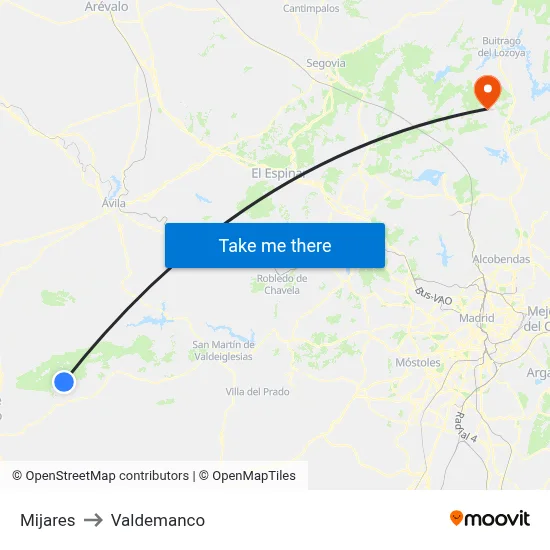 Mijares to Valdemanco map