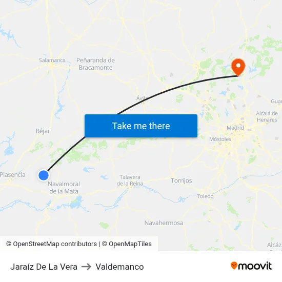 Jaraíz De La Vera to Valdemanco map