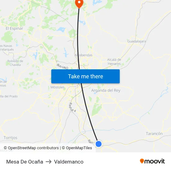 Mesa De Ocaña to Valdemanco map