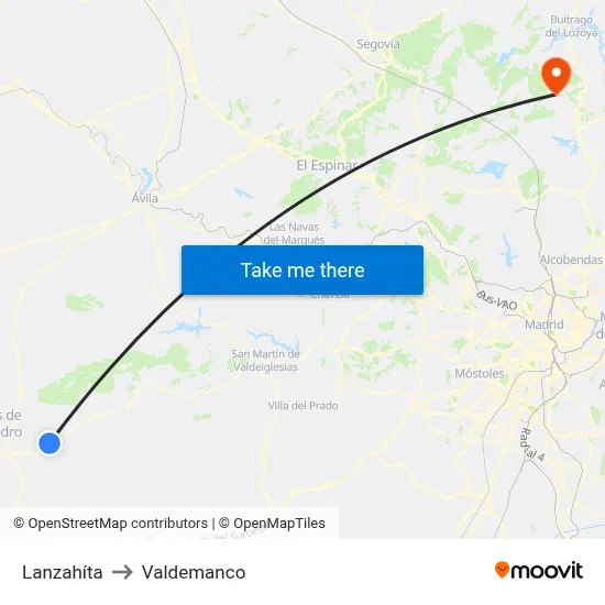 Lanzahíta to Valdemanco map