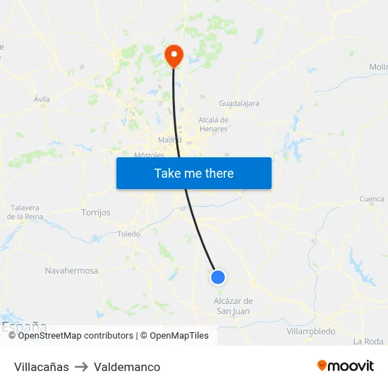 Villacañas to Valdemanco map